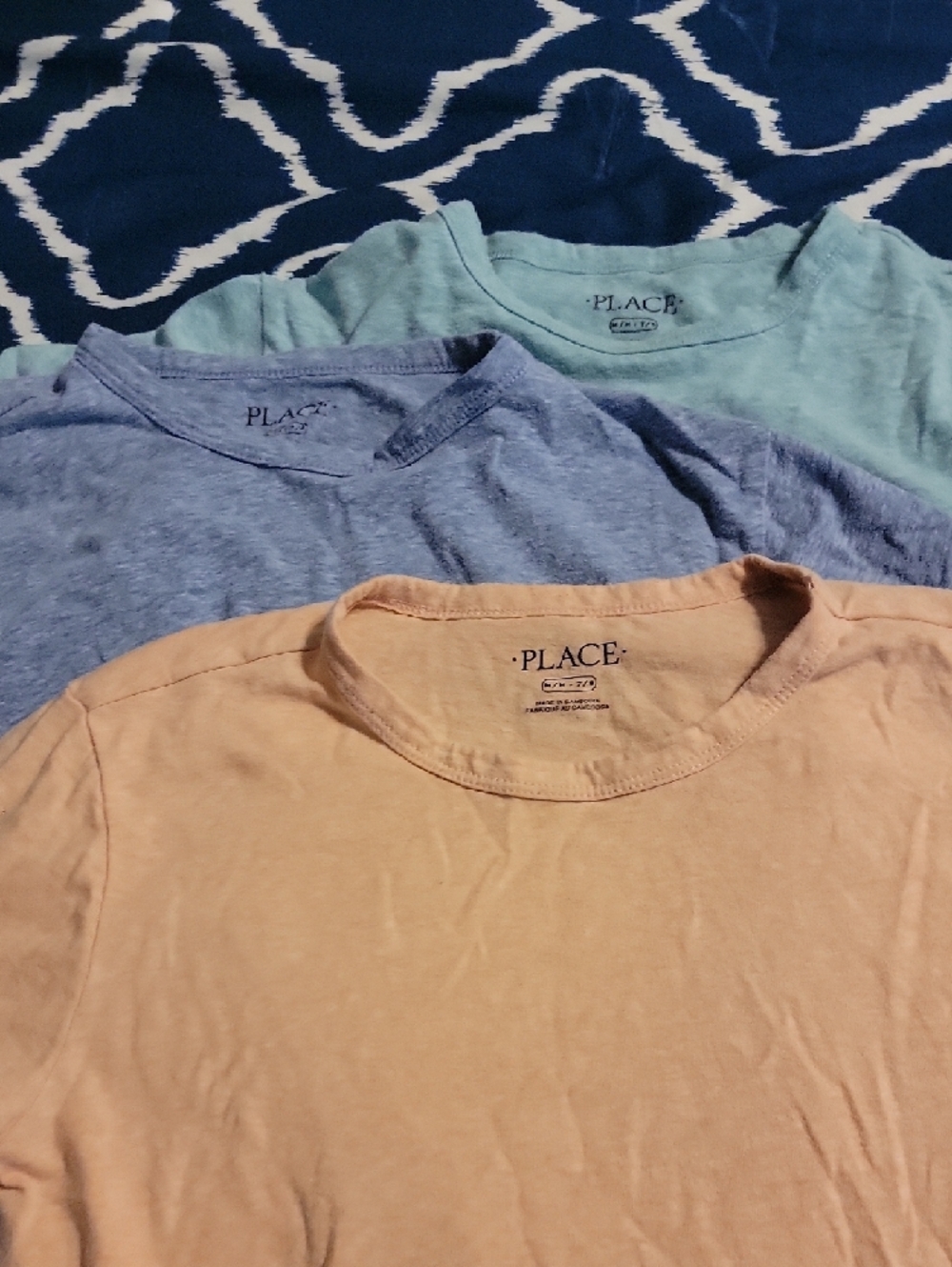 Childrens Place 3-Pack Solid Tees - Peach, Heather Blue, Mint - Picture 3 of 6